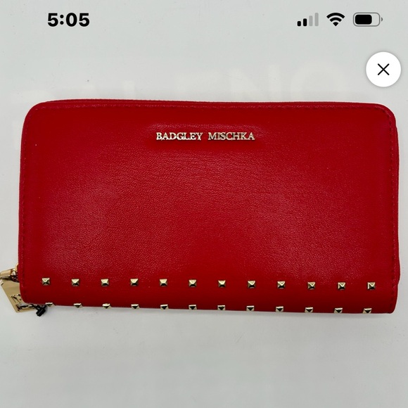 Badgley Mischka Red Wallet with Studded Accents - Picture 1 of 2